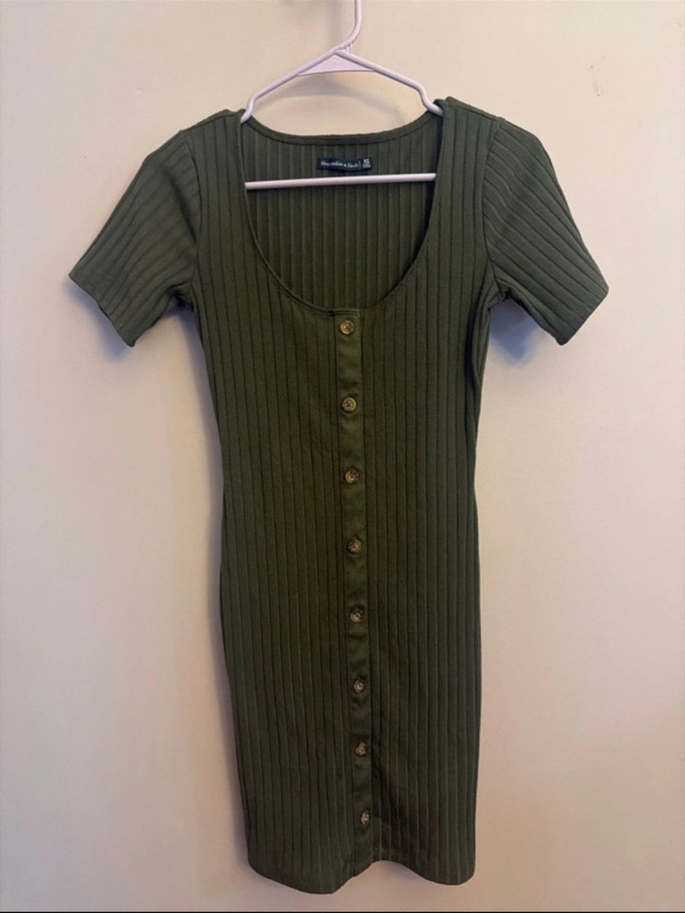 Abercrombie & Fitch Ribbed Button-Front Olive Green Dress
